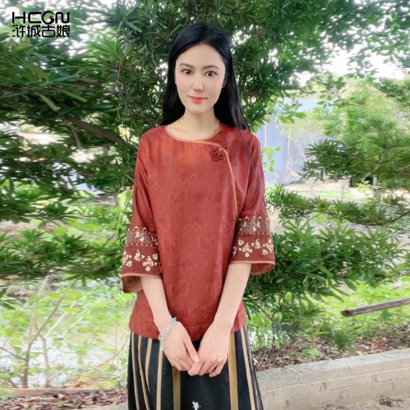 新中式香云纱国风中式百搭时尚短袖上衣WL033126