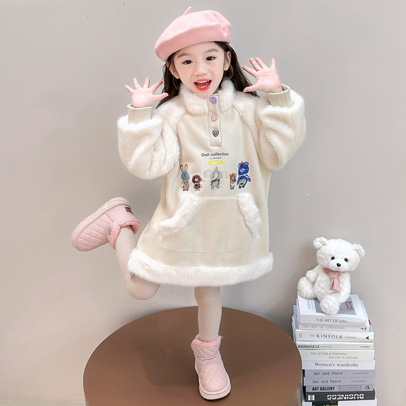 女童加绒连衣裙秋冬2025新款儿童加厚公主裙可爱宝宝冬季卫衣裙子