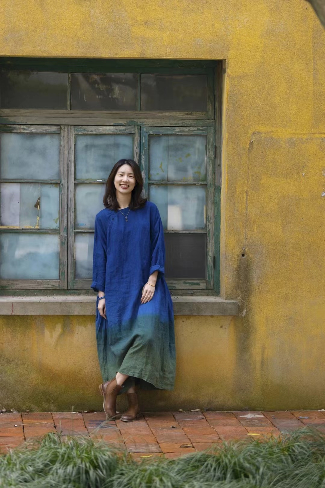 萱衣陌上.慢慢变蓝植物染渐变裙子