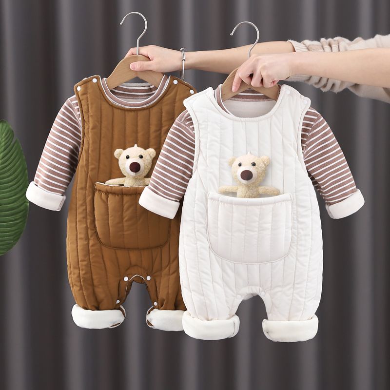 婴儿衣服秋冬套装背带裤两件套分体新生薄棉夹棉初生男女宝宝衣服