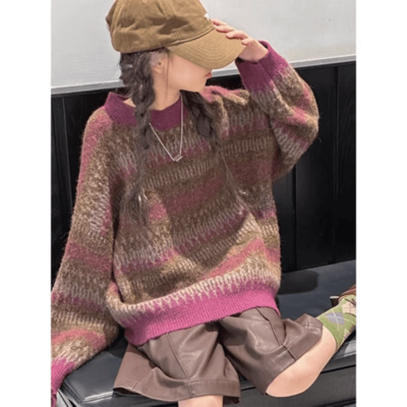女童针织毛衣加厚上衣秋冬装2023新款女孩洋气百搭慵懒风针织打底