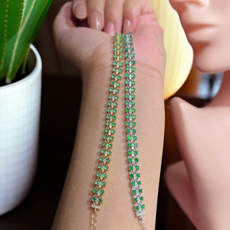 双排冰阳绿手链满手气质时尚绿色