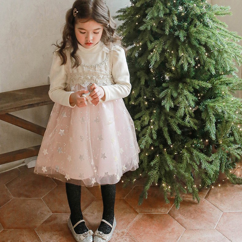 星星公主裙春秋款拼色女童公主裙