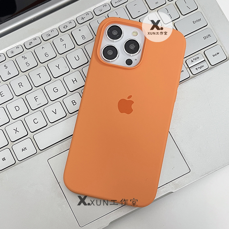 金桔液态硅胶苹果15Pro适用iPhone11/12/13promax网红女简约