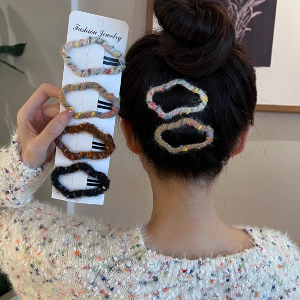 秋冬少女云朵爱心毛线发夹侧边刘海bb夹边夹可爱ins毛绒夹
