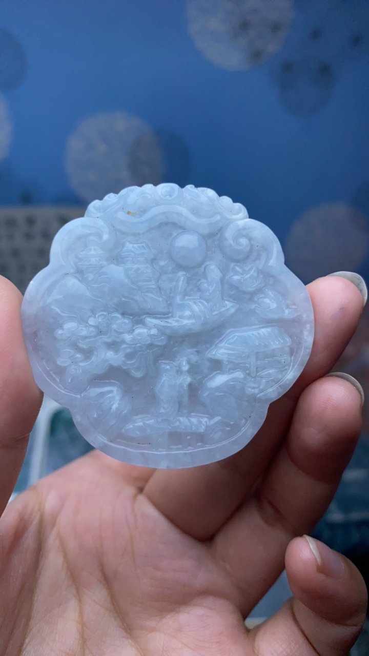 天然翡翠山水吊坠