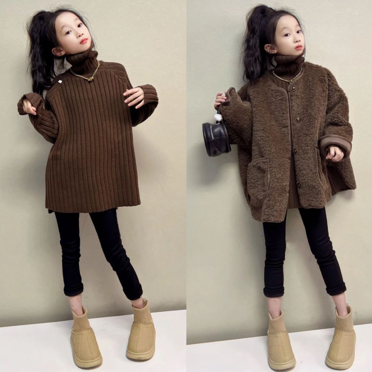 女童秋冬季加厚皮毛一体外套2025新款网红中大童洋气毛毛宽松上衣