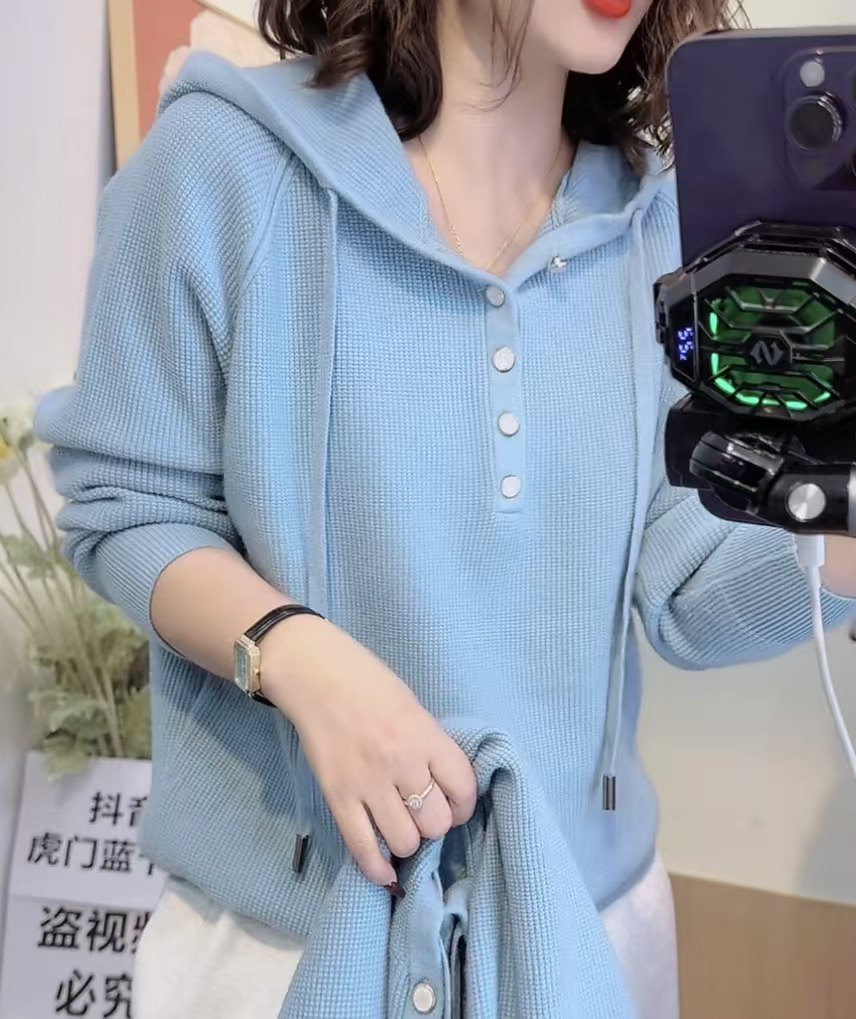 蓝卡缇毛衣秋冬长袖时尚休闲百搭加厚款连帽宽松带帽