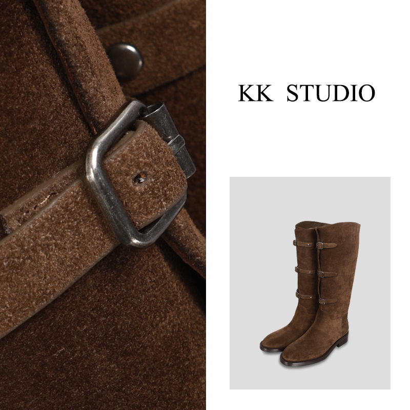 淇老板KK Studio2024新款复古秋冬高筒靴尖头时尚百搭骑士靴S195