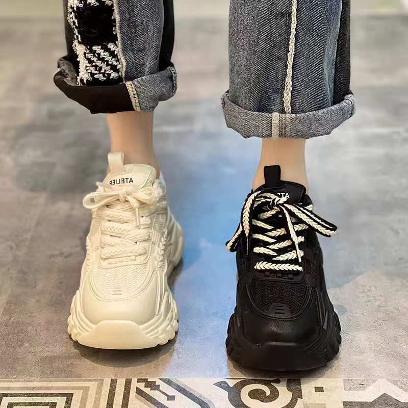白色运动鞋女2023年春秋新款厚底跑步高级感休闲百搭老爹鞋ins潮
