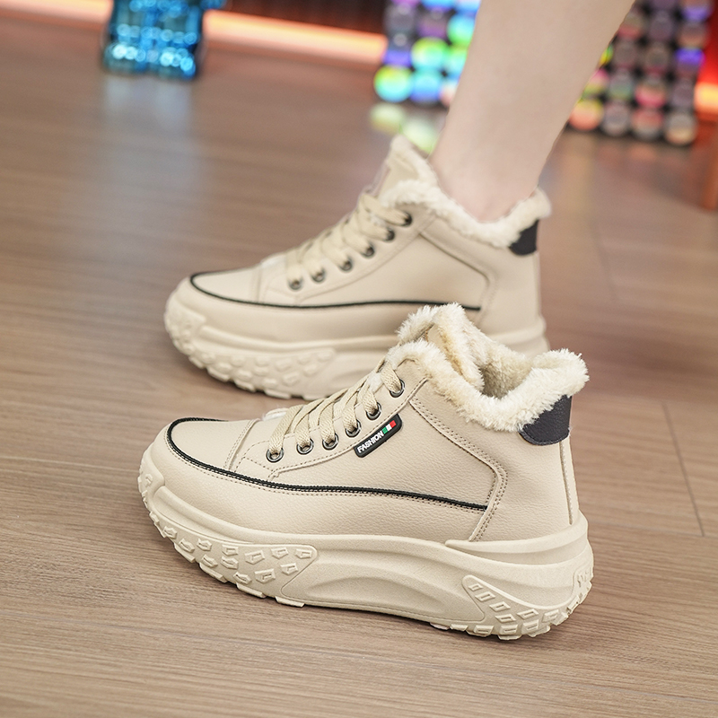 【小个子】增高6cm 冬季新款加绒高帮老爹鞋2023休闲运动鞋厚底女