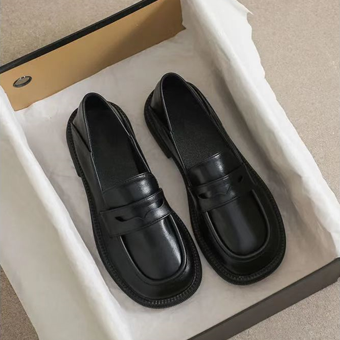 黑色小皮鞋女英伦风2023春季新款平底单鞋乐福鞋软底软面舒适女鞋