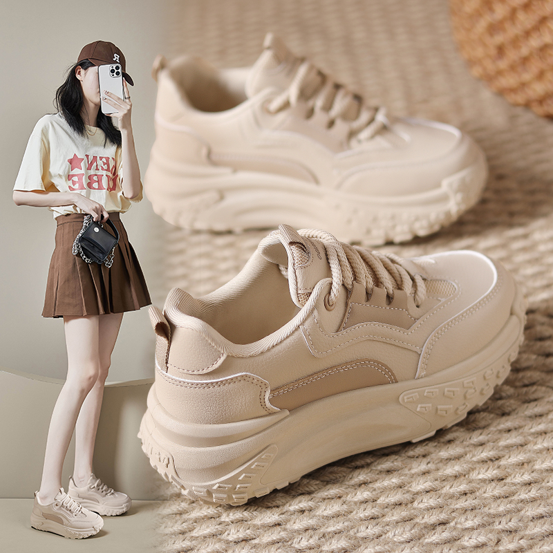 爆款女2023年秋季新款厚底休闲百搭显脚小软底跑步运动女鞋老爹鞋