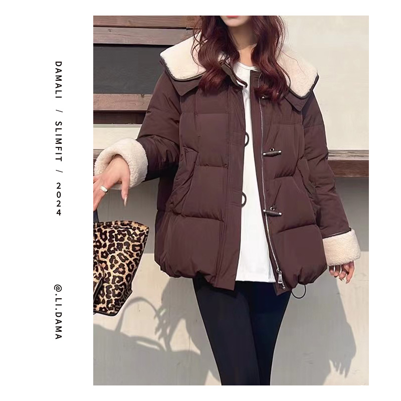 大码利-【长版领子袖口毛毛羽绒服】韩系小众设计感气质休闲外套