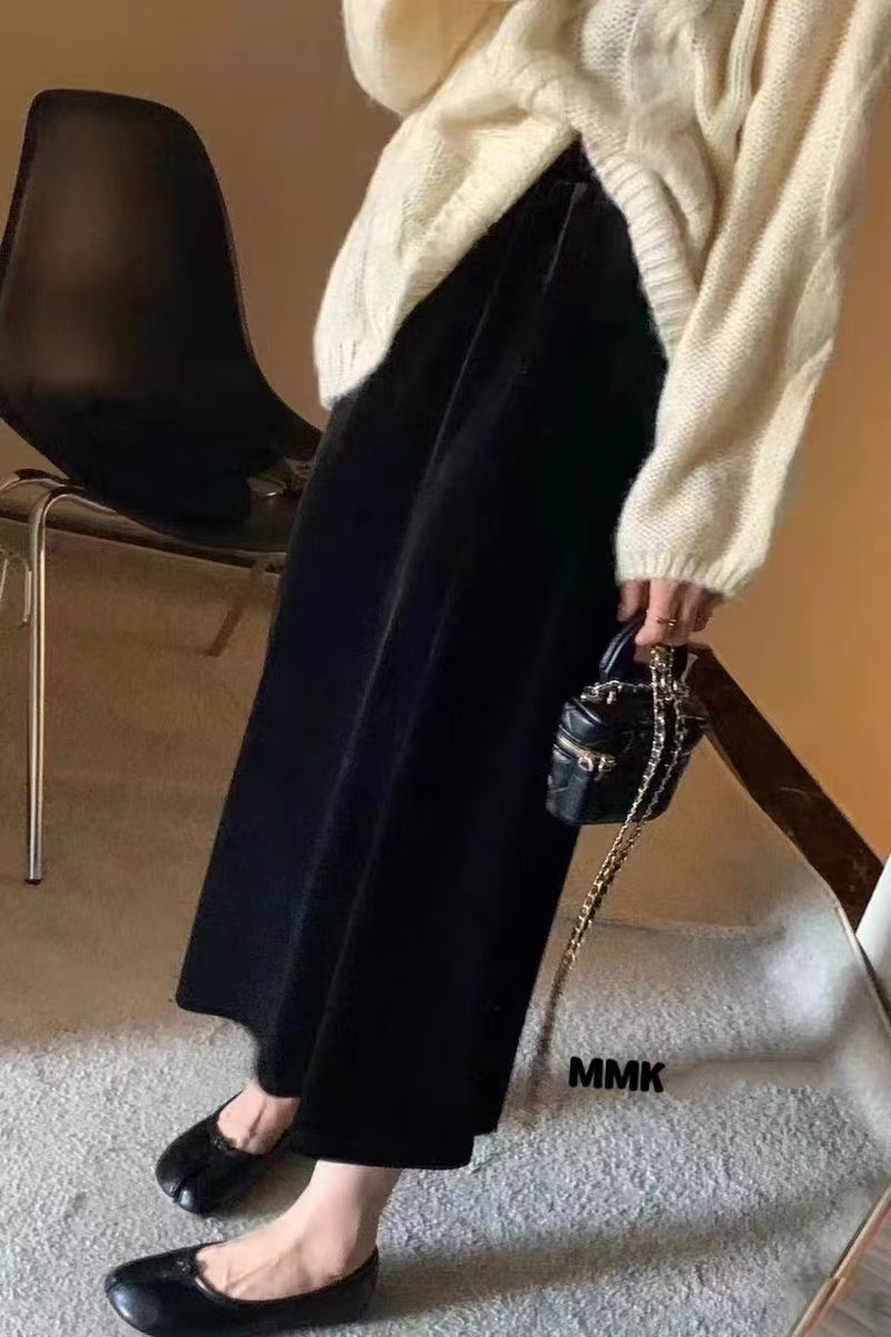 秋冬新款高腰显瘦黑色丝绒半身裙女时髦洋气开叉长裙