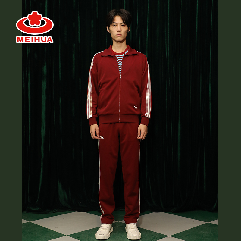 MEIHUA/梅花经典复古休闲时尚夹克春秋季户外情侣长袖运动服套装