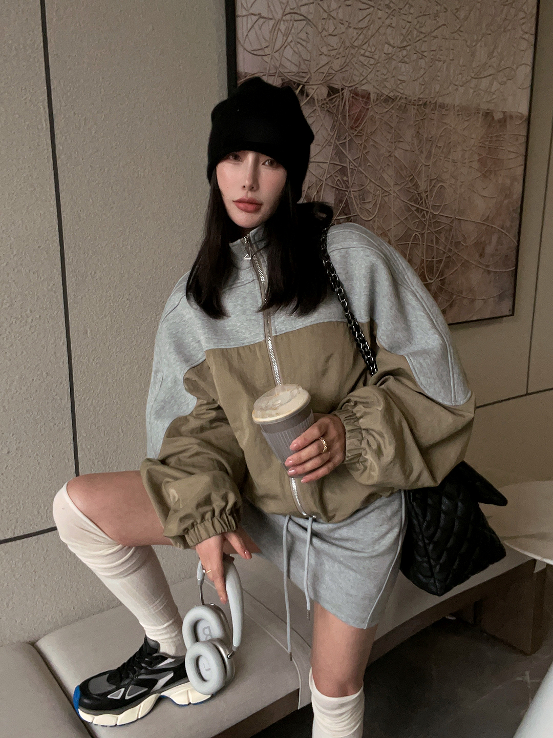 立领设计感·拼接撞色抽绳短外套