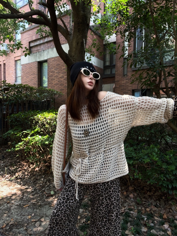 韩版叠穿镂空宽松休闲设计感针织衫 2917