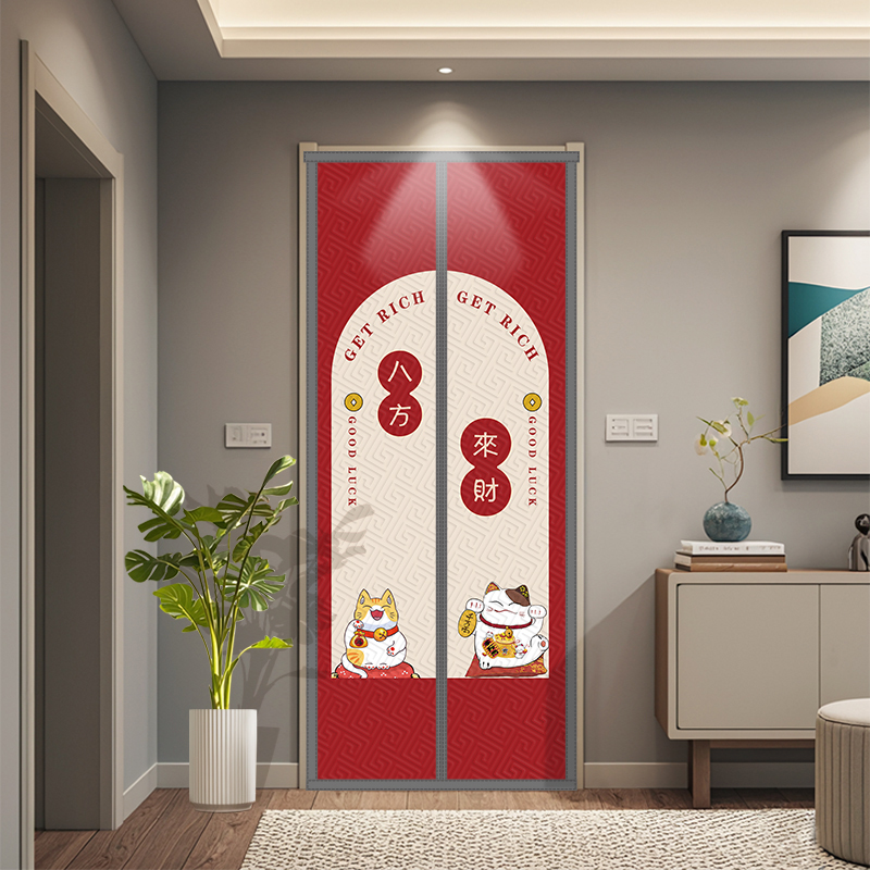 加厚冬季家用棉门帘加厚免打孔透明保暖隔断帘隔音防风保暖挡风帘