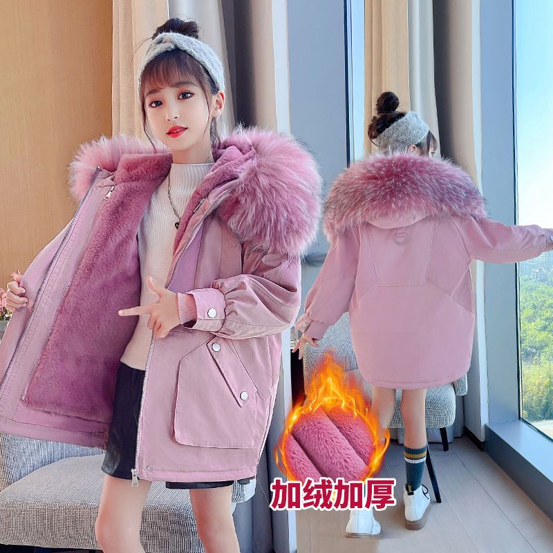女童棉衣派克服冬装中长款5-13中大儿童女孩可拆卸内胆二合一棉衣