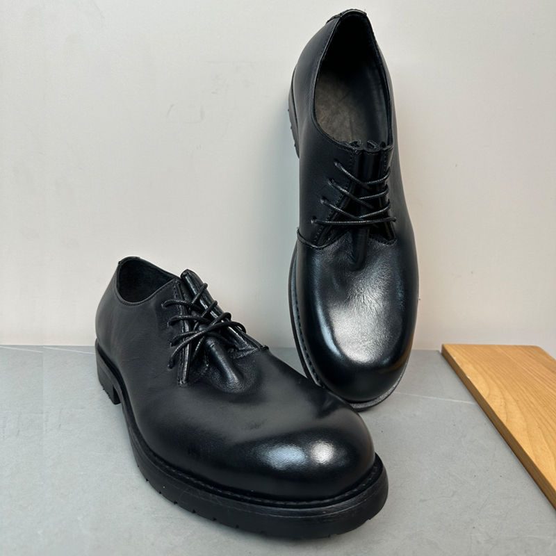 马皮休闲皮鞋透气大头鞋真皮大底圆头系带舒适男士耐磨真皮皮鞋