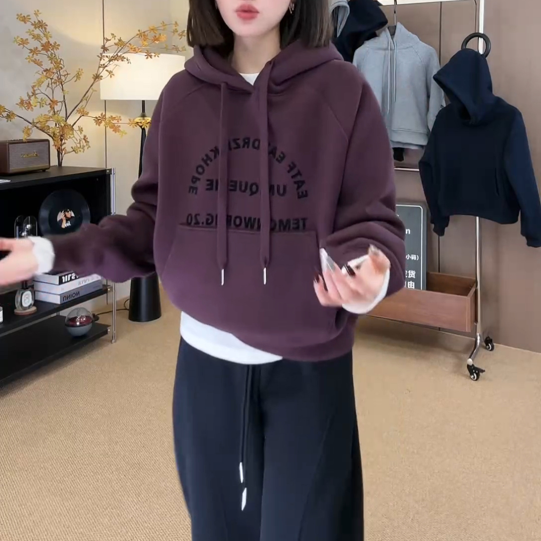 2025秋冬新款连帽字母卫衣百搭休闲帽衫加绒韩版上衣LK2500408