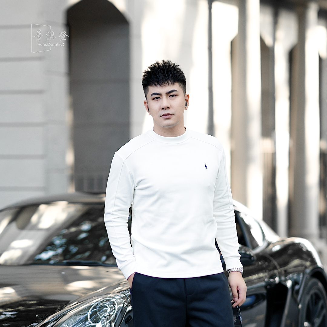 普澳登 冬季男款时尚百搭休闲纯色刺绣长袖德绒半高领打底衫上衣