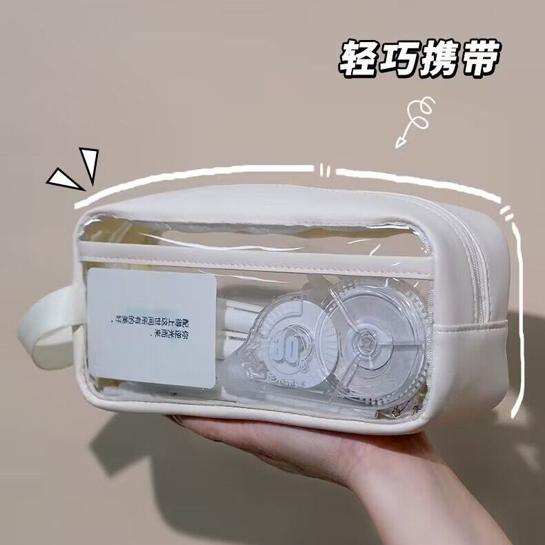 ins日系简易学习文具透明笔袋大容量女生韩版简约可爱学生专用