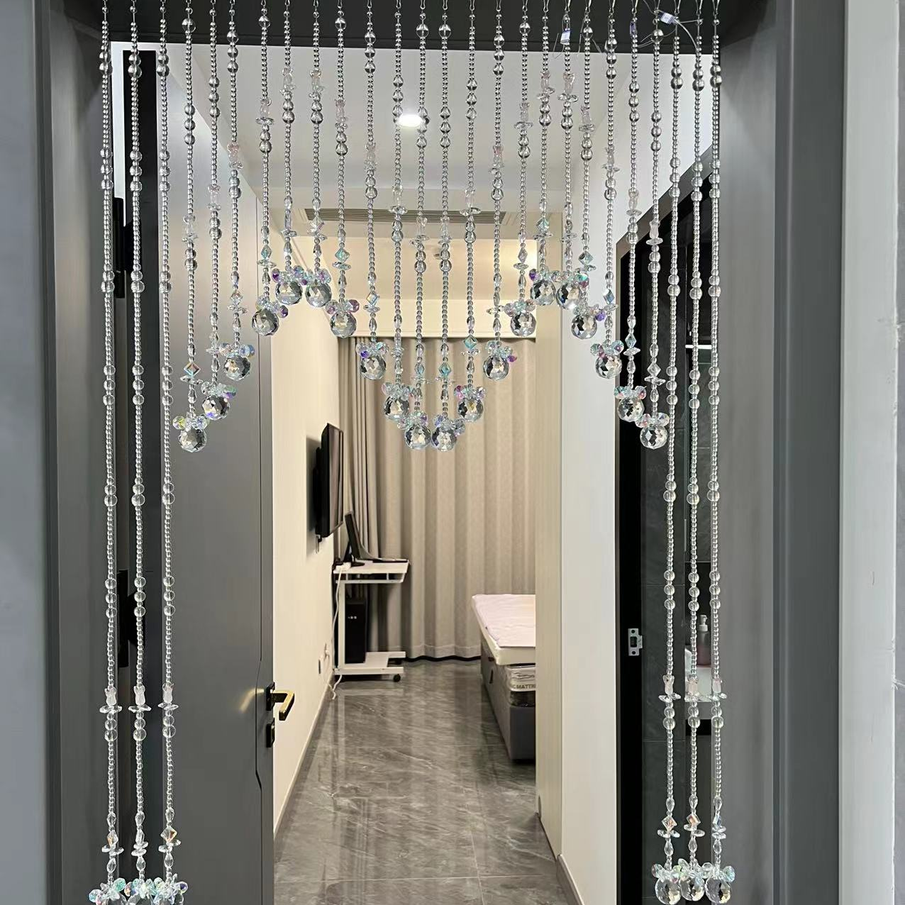 八方来财七彩白色水晶帘特殊定制有%15工费扣除遮挡遮挡帘客厅