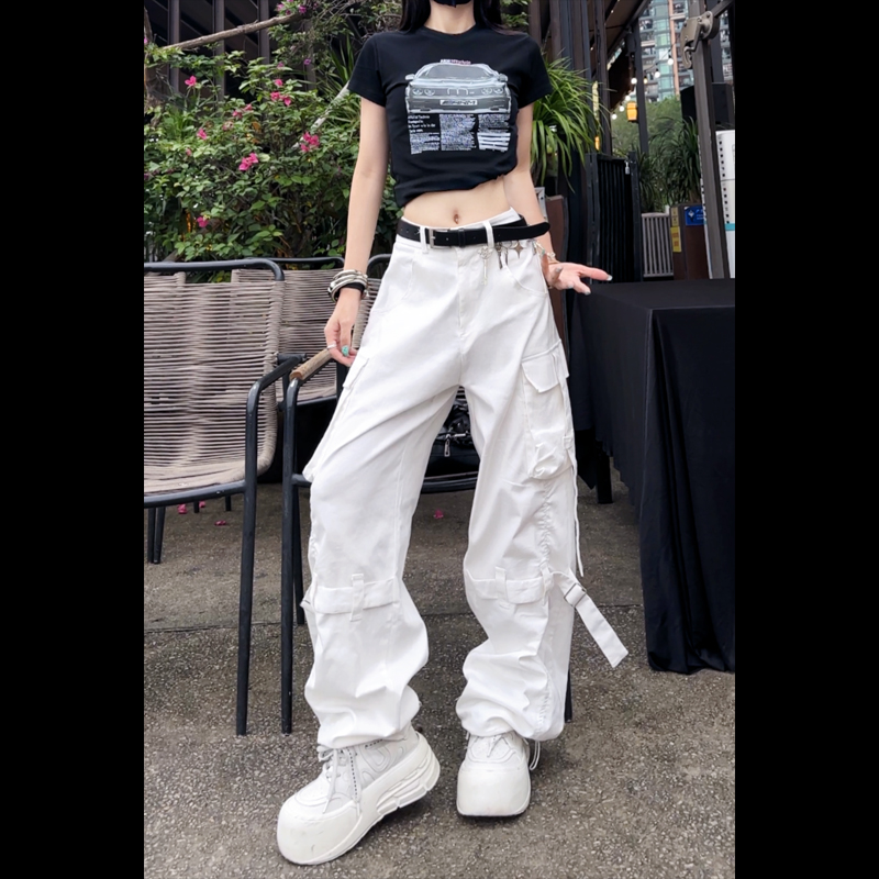 99123高街多口袋工装裤2025年新款宽松松紧束脚纯色个性休闲裤女
