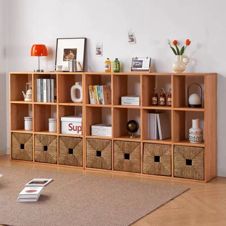 北欧樱桃木格子柜全实木原木客厅书架现代简约小户型白橡木展示柜