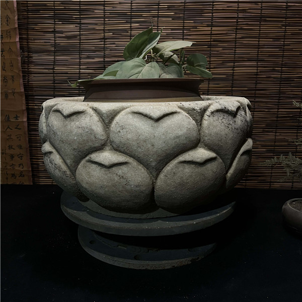 精美汉白玉莲花石盆花盆洗漱盆水槽书房茶室水盆家居庭院别墅摆件