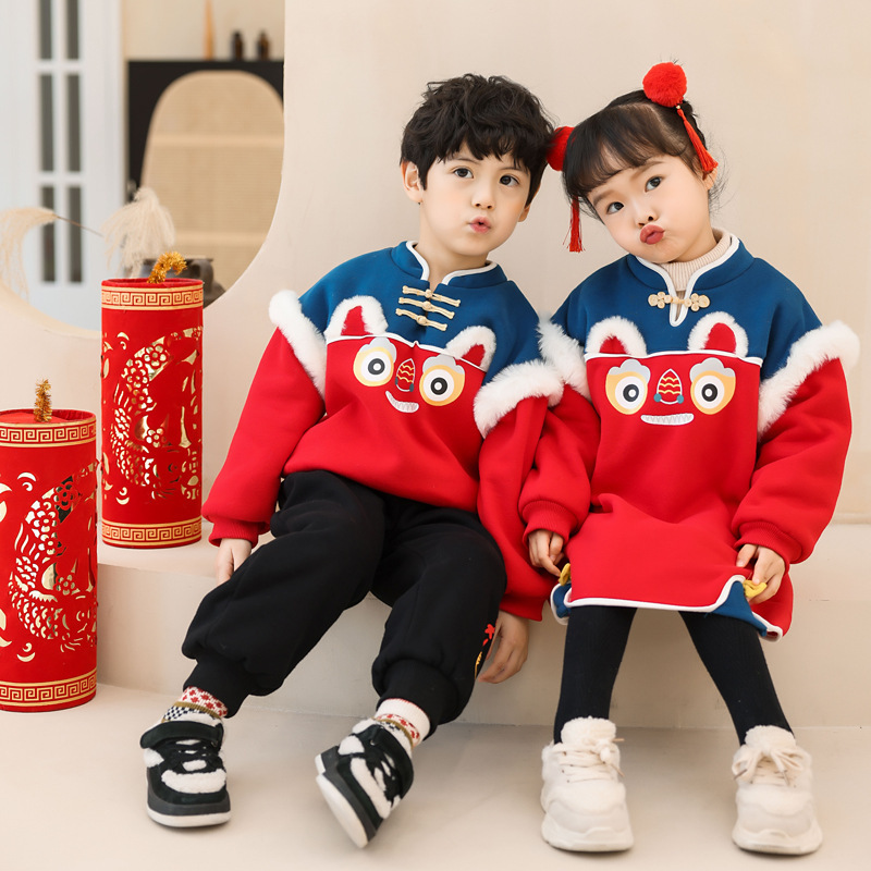 【小扬哥推荐】拜年服女童中国风旗袍新年冬装加绒加厚连衣裙过年