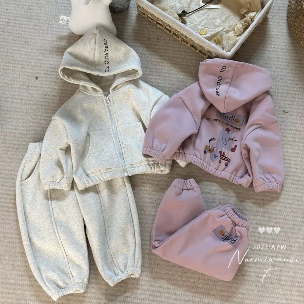 【冬季大促】女童连帽加绒卫衣套装秋冬新款女宝宝洋气保暖卡通外
