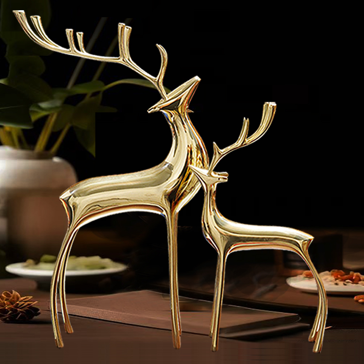 《一鹿相伴》全铜鹿摆件黄铜高档金色摆放装饰乔迁桌面摆件时尚简约
