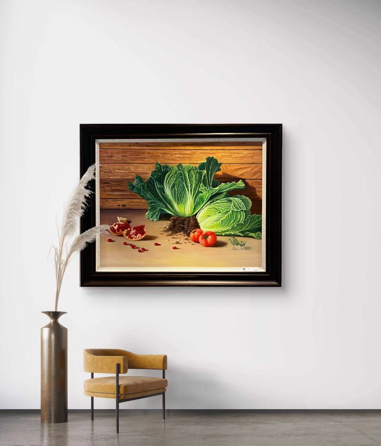 纯手绘油画【静物白菜】带框尺寸80*100cm客厅卧室玄关餐厅风景