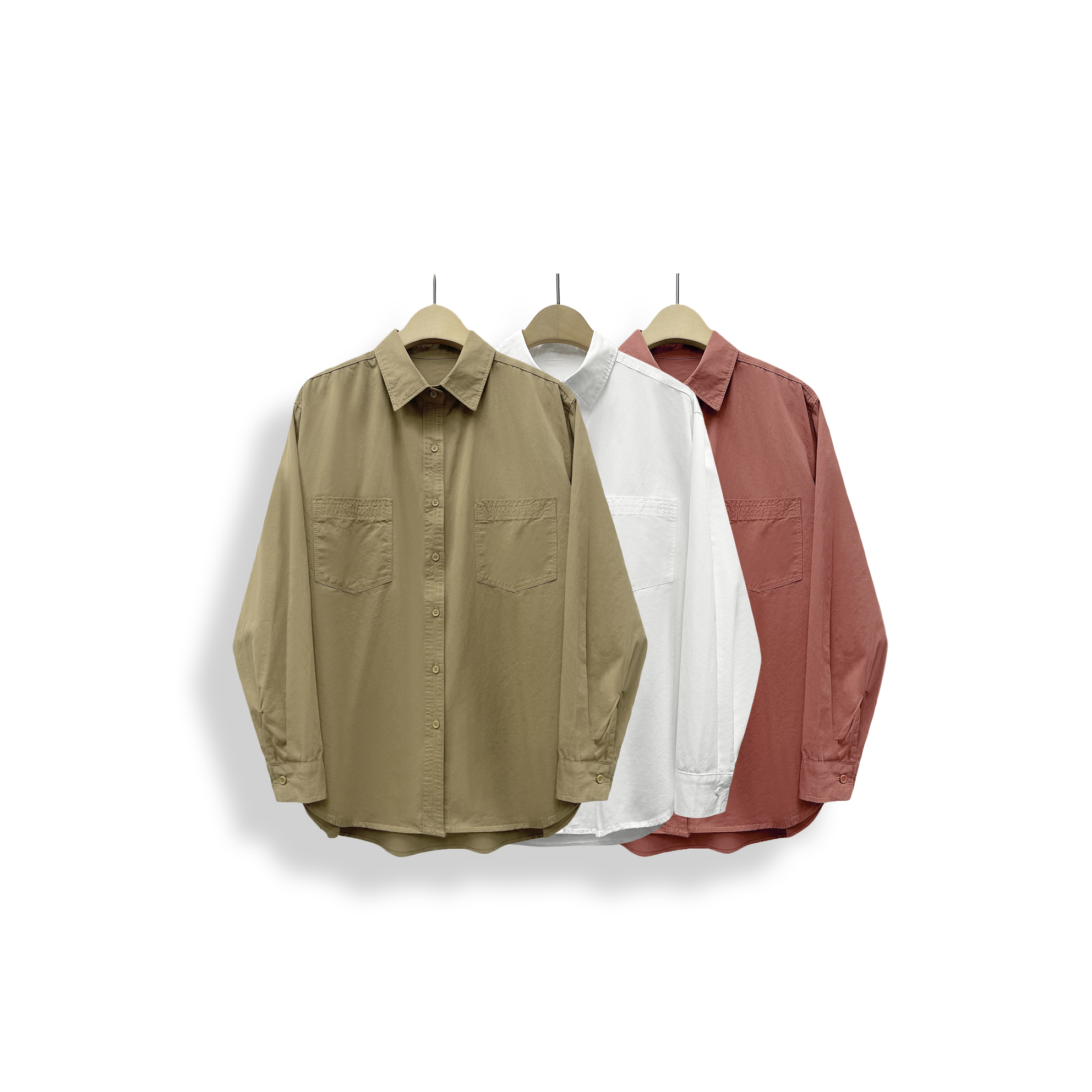 棉质宽松休闲工装白色衬衫女长袖秋季宽松棉衬衣翻领上衣 B3987