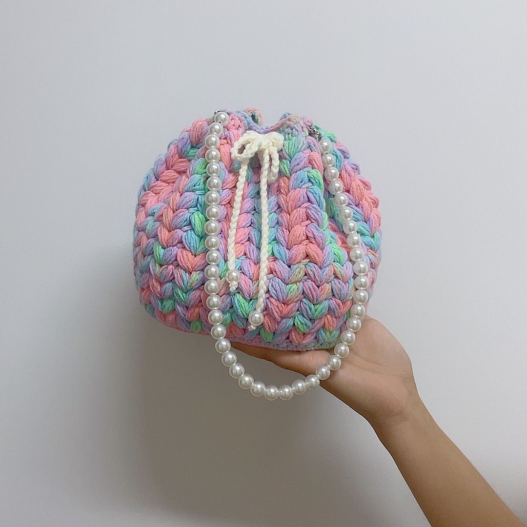 造物即视渐变断染麦穗水桶包包材料包四股棉毛线工具