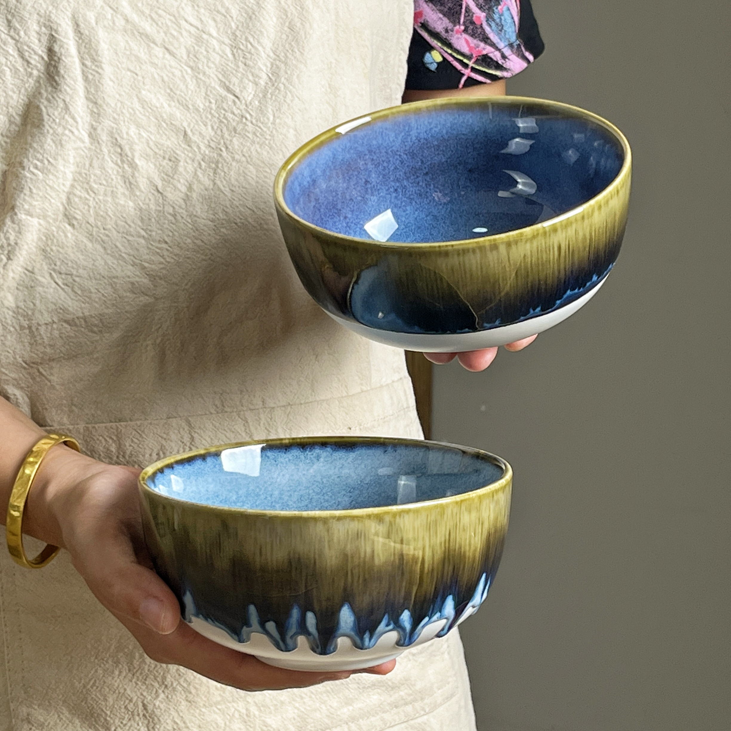 【小众设计~饭碗】B221陶瓷家用复古风窑变流釉面碗甜品碗微瑕疵