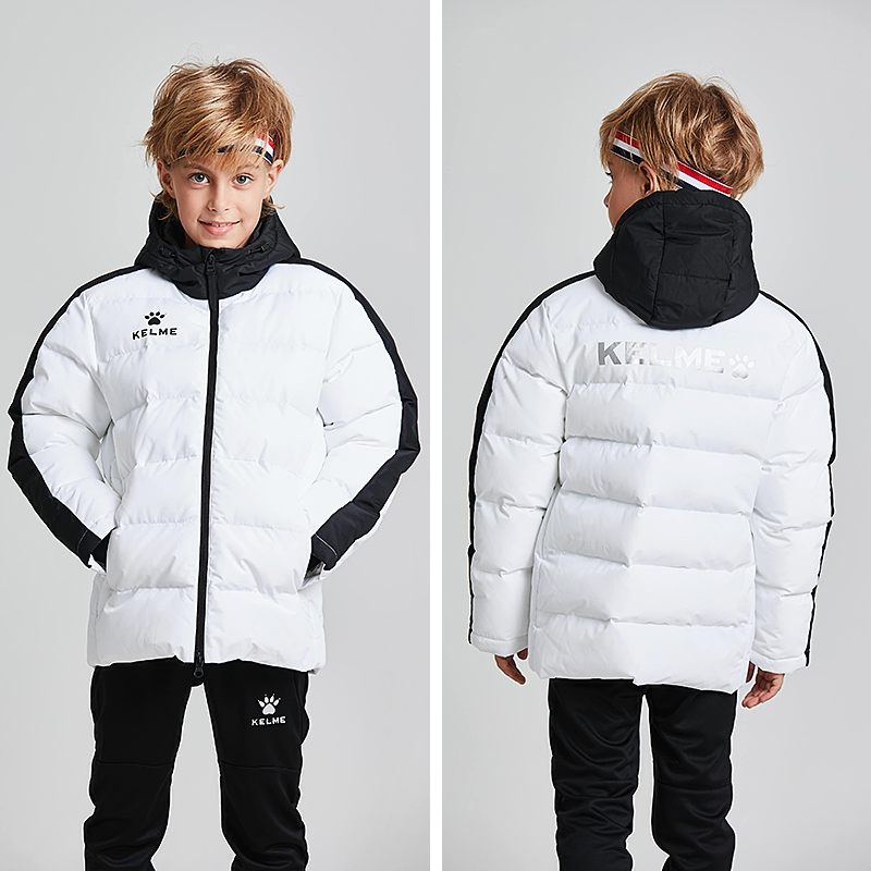 jq卡尔美儿童款运动棉服男女童户外连帽棉衣短款加厚棉袄