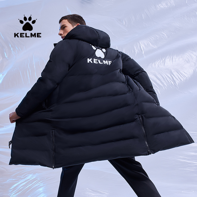 KELME卡尔美中长款棉服冬季男女同款运动训练加厚连帽抗寒外套jq