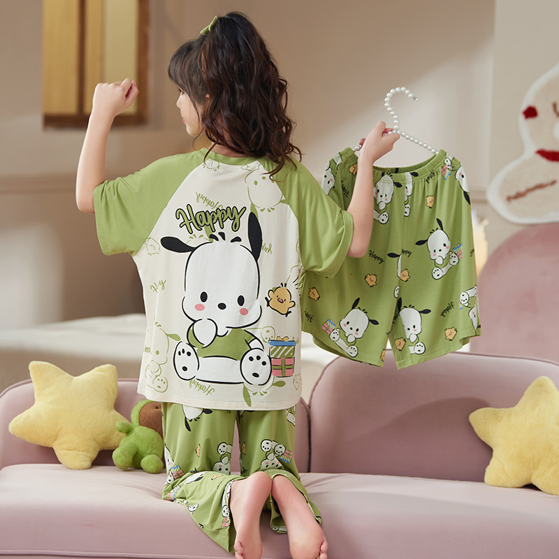 bejirog/北极绒儿童亲子款睡衣短袖莫代尔女童可爱风家居服三件套