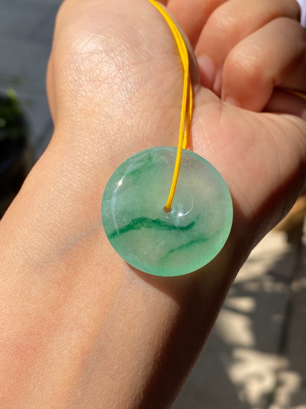 冰飘绿花翡翠平安扣（不含绳）