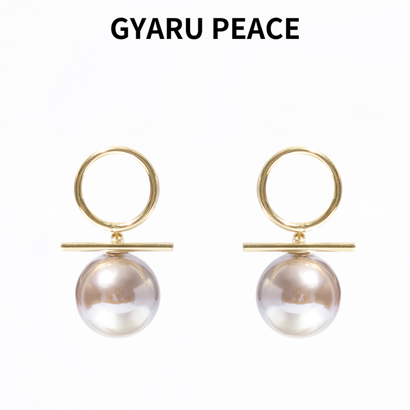 GYARU PEACE 铜合金耳饰 平衡木珠饰耳钉灰色简约百搭法式轻奢