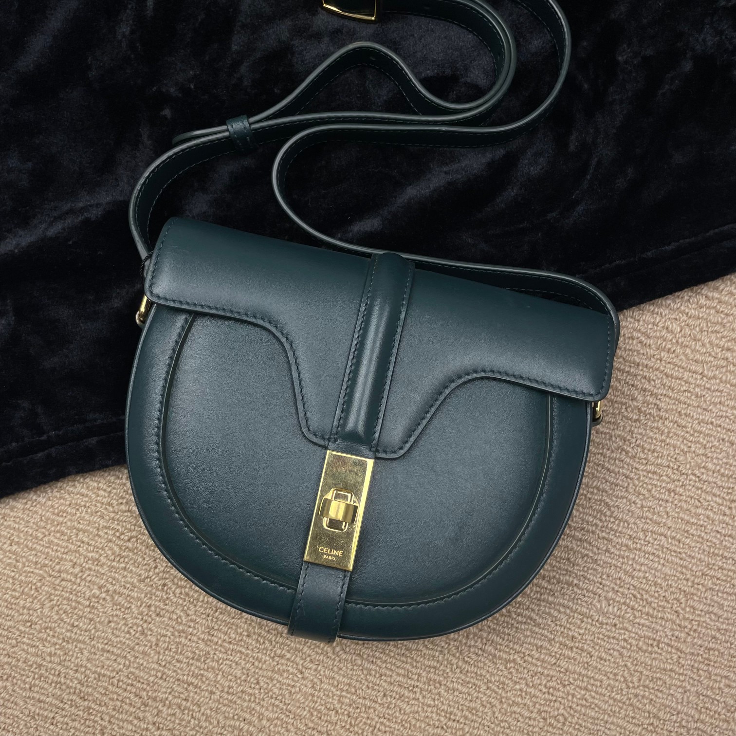 95新 Celine/思琳 【阿玮专属】W149/墨绿色马鞍包斜挎包666033