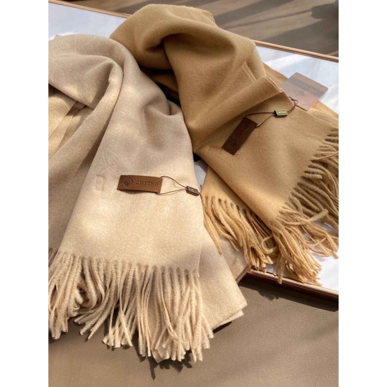高品质羊绒百搭纯色厚款流苏围巾2025新款女秋冬韩版披肩冬季保暖