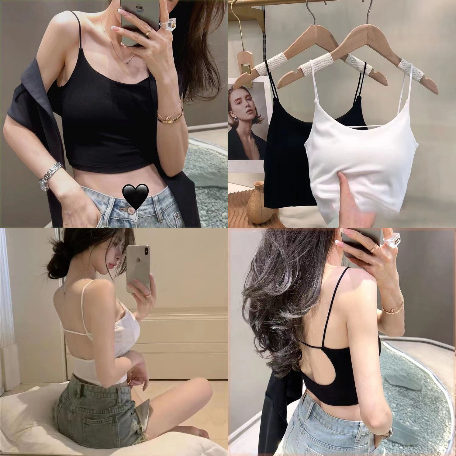 夏季棉辣妹吊带美背女网红背心抹胸带胸垫露背内搭外穿打底上衣