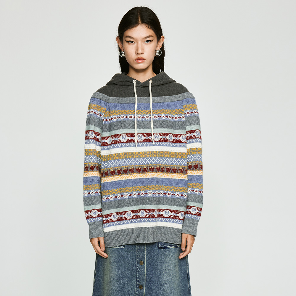 UOOYAA/乌丫「Vintage」系列复古高级感织花条纹毛衫UY23372M309338
