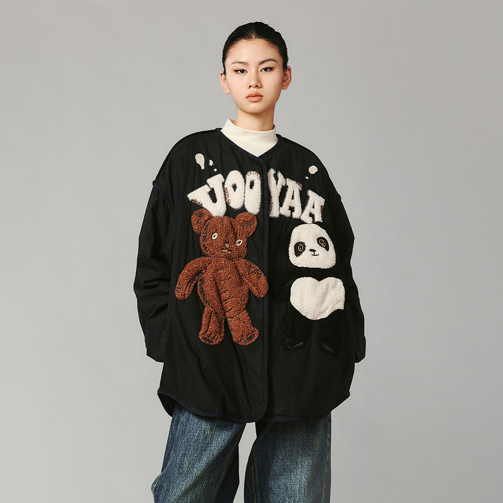 UOOYAA冬季经典款熊熊玩偶经典复古手绣熊猫棉服外套5163