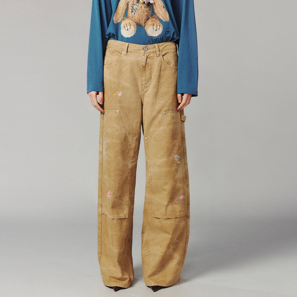 UOOYAA/乌丫花朵刺绣钉珠水洗工装裤UY24424N237168